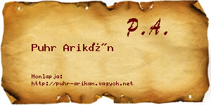 Puhr Arikán névjegykártya